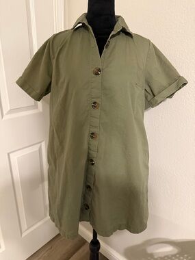 Who What Wear Olive Green Shirt Dress with Tortoiseshell Buttons